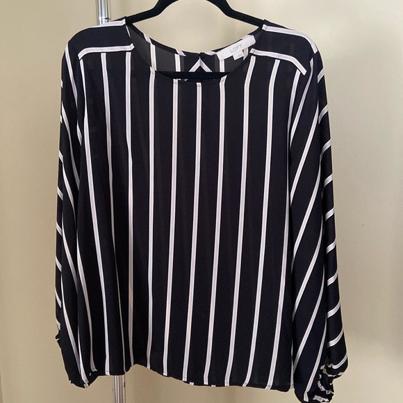Tops - LOFT black long sleeve striped blouse